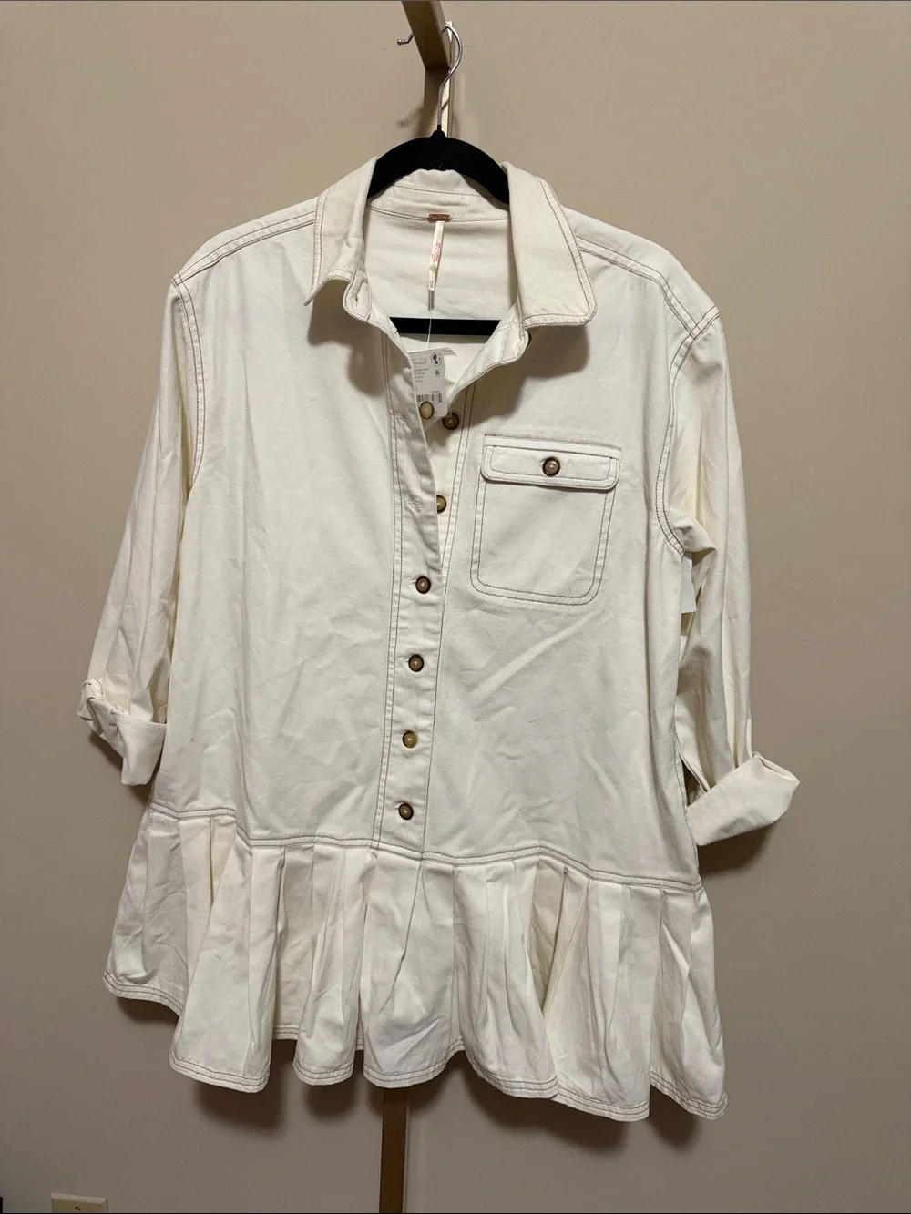 Free People Connor Cream Button-Front Denim Mini Dress - Size XS NWT - Picture 2 of 2